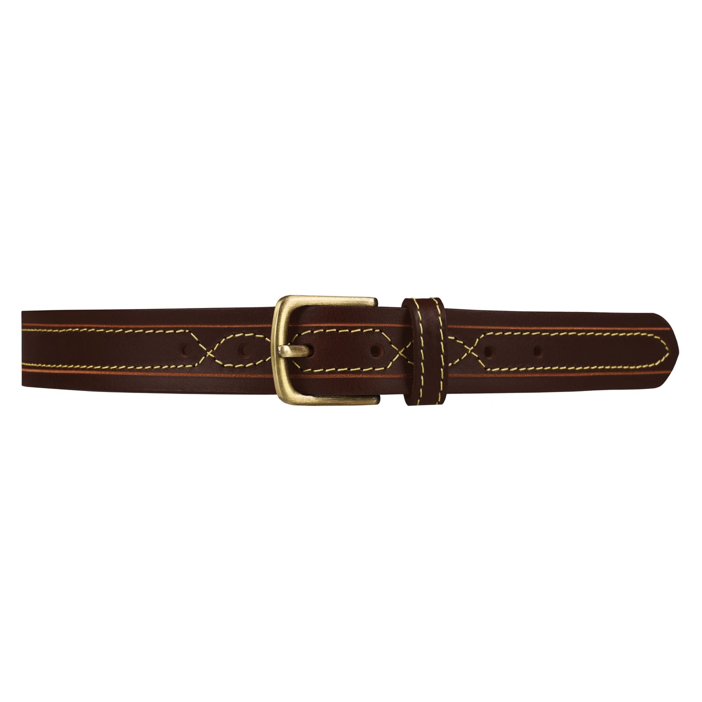 Outback Unisex Full Grain Leather Belt Contrast Stitch Stainless Steel Buckle - QHA UK