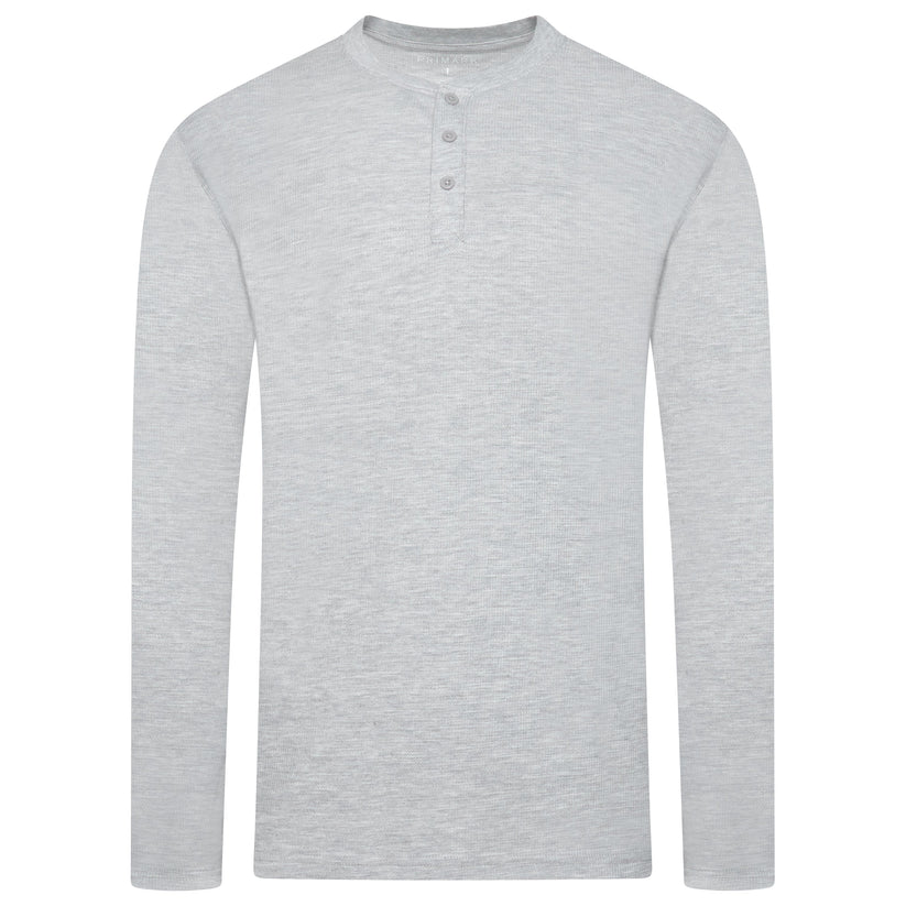Mens Henley Long Sleeve T Shirt Waffle Knit Cotton Casual Top - QHA UK