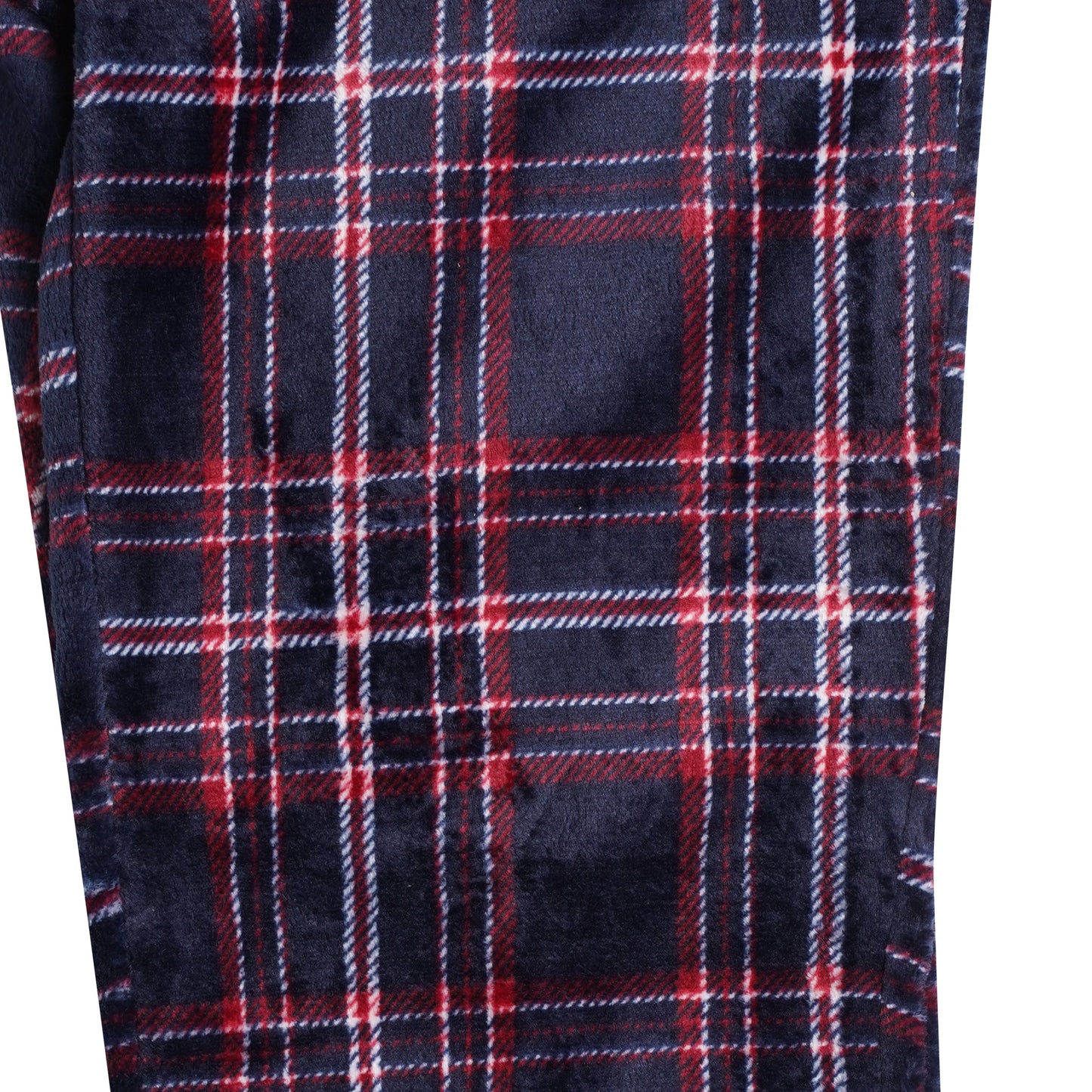 Mens Plush Check Lounge Pants Soft Pyjama Bottoms PJs Drawstring Pockets - QHA UK