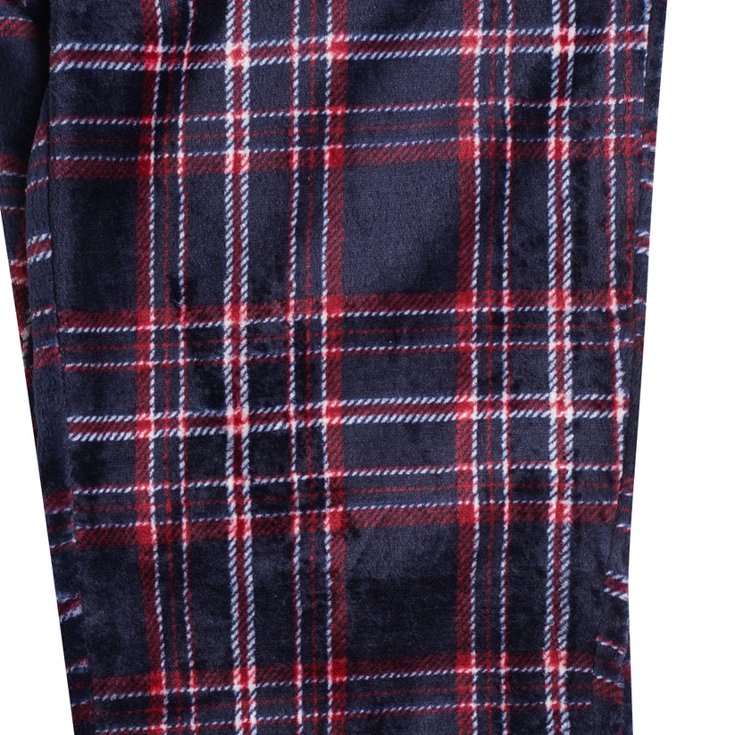 Mens Plush Check Lounge Pants Soft Pyjama Bottoms PJs Drawstring Pockets - QHA UK