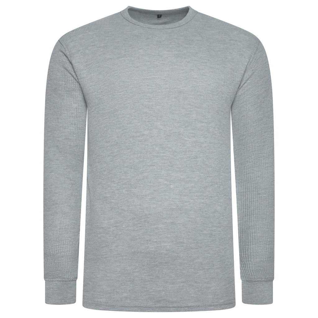 ONE Mens Waffle Knit Long Sleeve T-Shirt Cotton Crew Neck Casual Top - QHA UK
