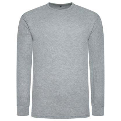 ONE Mens Waffle Knit Long Sleeve T-Shirt Cotton Crew Neck Casual Top - QHA UK