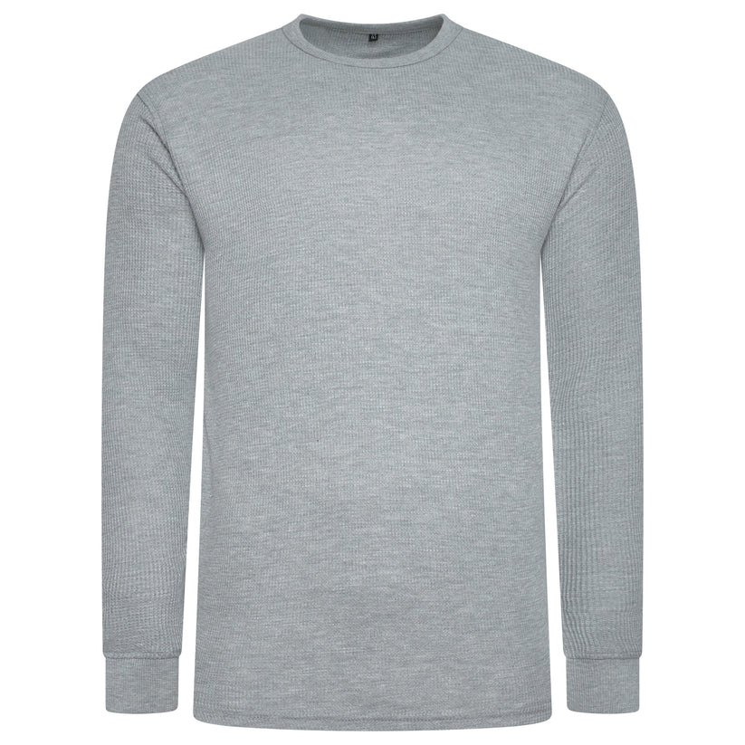 ONE Mens Waffle Knit Long Sleeve T-Shirt Cotton Crew Neck Casual Top - QHA UK