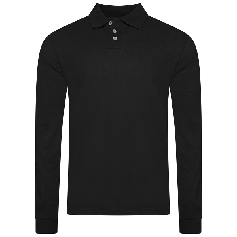 Evryone Mens Long Sleeve Pique Polo Shirt Cotton Regular Fit Casual Work Top - QHA UK
