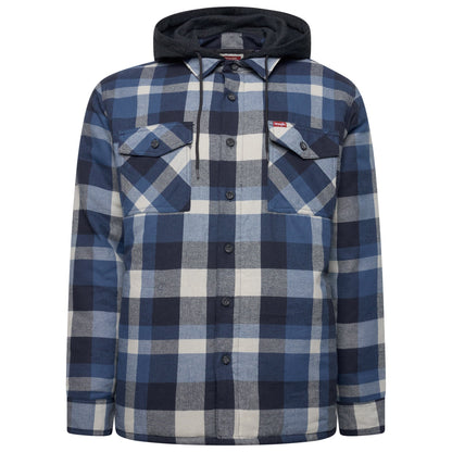 Wrangler Mens Hooded Overshirt Jacket Padded Check Shacket Coat - QHA UK
