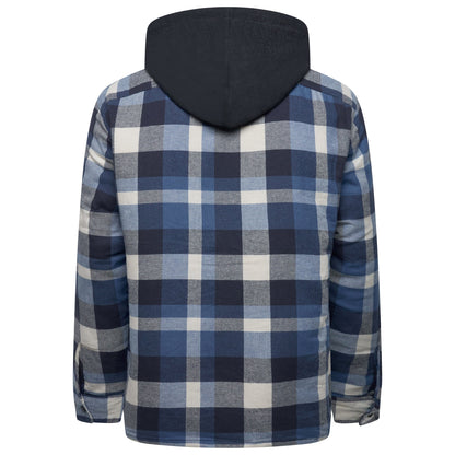 Wrangler Mens Hooded Overshirt Jacket Padded Check Shacket Coat - QHA UK