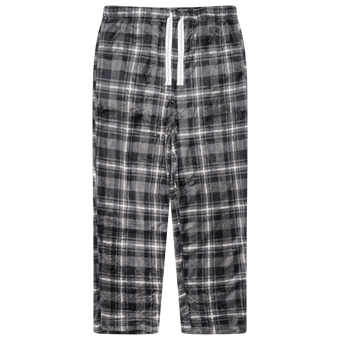 Mens Plush Check Lounge Pants Soft Pyjama Bottoms PJs Drawstring Pockets - QHA UK