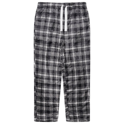Mens Plush Check Lounge Pants Soft Pyjama Bottoms PJs Drawstring Pockets - QHA UK
