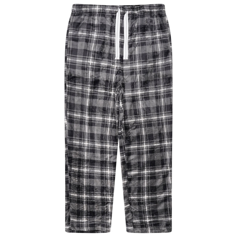 Mens Plush Check Lounge Pants Soft Pyjama Bottoms PJs Drawstring Pockets - QHA UK