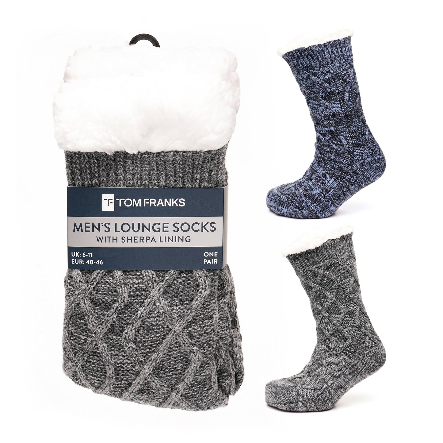 Tom Franks 1 Pair Chunky Knit Sherpa Slipper Socks - QHA UK