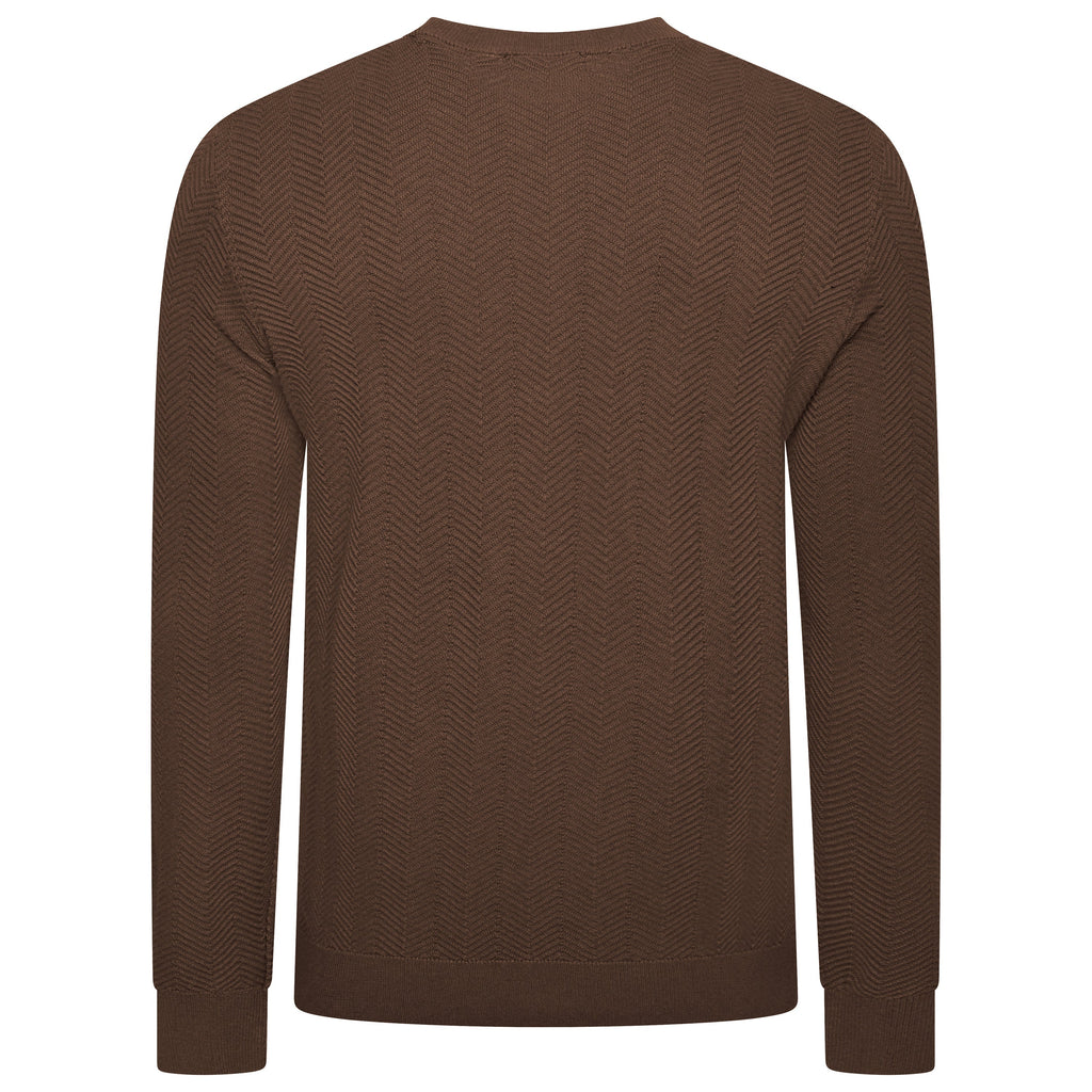 Mens Crew Neck Jumper Chevron Knit Cotton Blend Casual Sweater - QHA UK