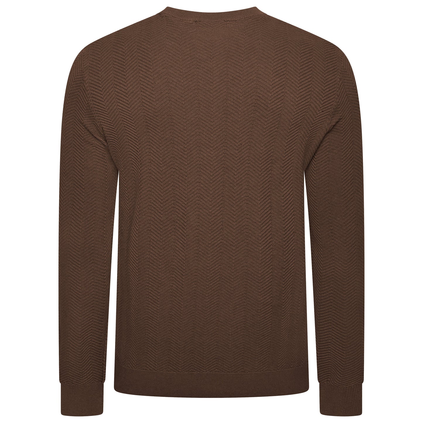 Mens Crew Neck Jumper Chevron Knit Cotton Blend Casual Sweater - QHA UK