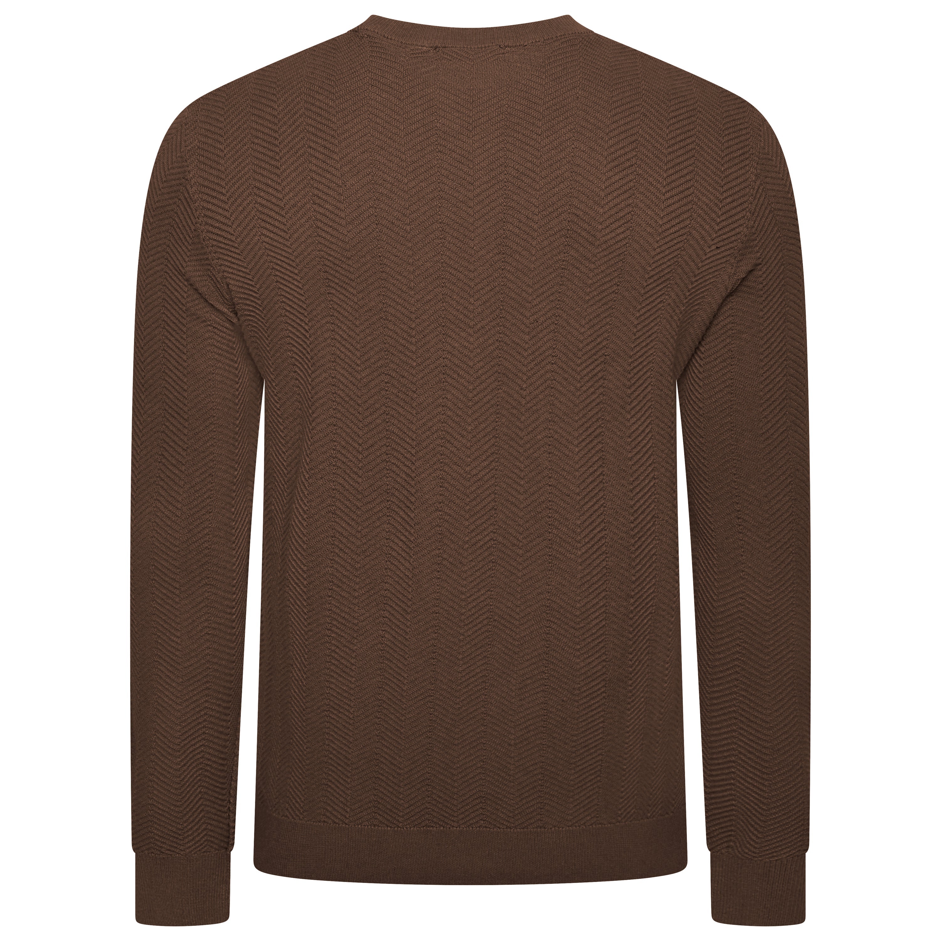 Mens Crew Neck Jumper Chevron Knit Cotton Blend Casual Sweater - QHA UK