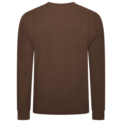 Mens Crew Neck Jumper Chevron Knit Cotton Blend Casual Sweater - QHA UK