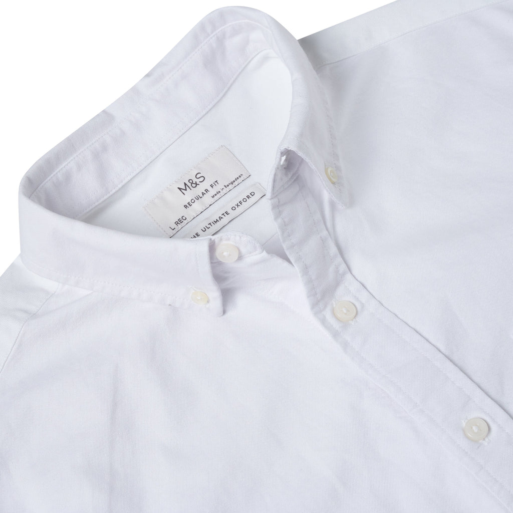M&S Mens Cotton Oxford Shirt Short Sleeve Button Down Regular Fit - QHA UK