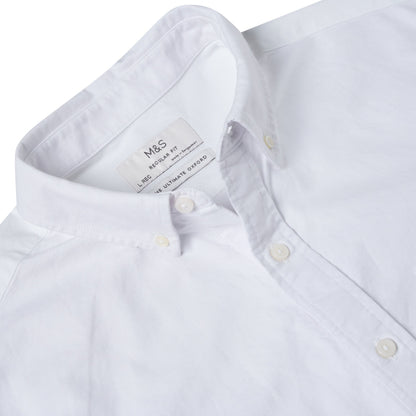 M&S Mens Cotton Oxford Shirt Short Sleeve Button Down Regular Fit - QHA UK