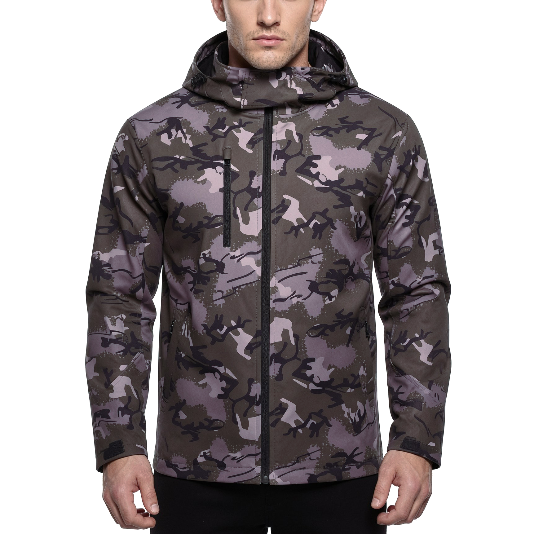 Mens Camo Softshell Jacket Hooded Waterproof Windproof Fleece Coat