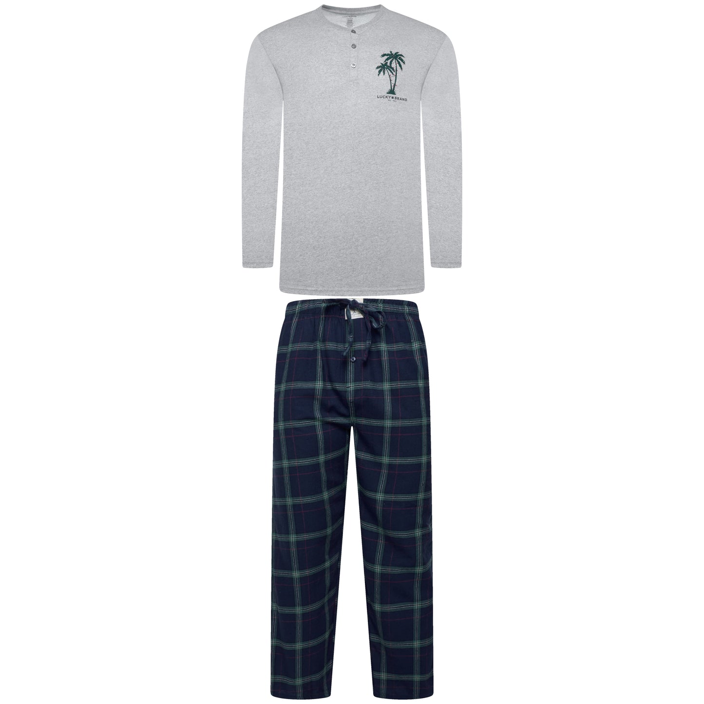 Lucky Brand Mens Henley Pyjama Set Flannel Check Lounge Pants PJs S-XL - QHA UK