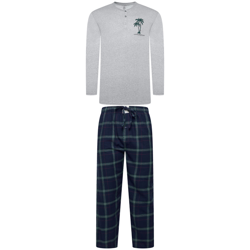 Lucky Brand Mens Henley Pyjama Set Flannel Check Lounge Pants PJs S-XL - QHA UK