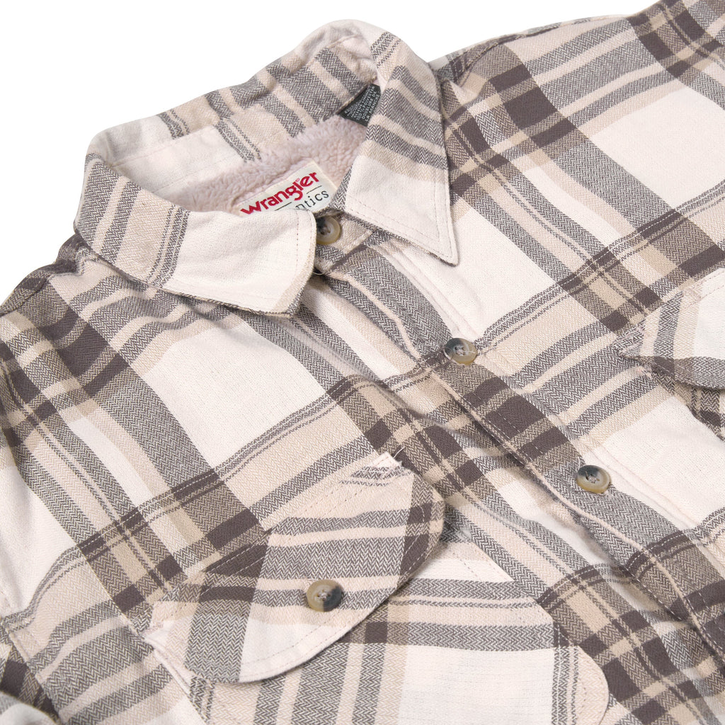Wrangler Mens Sherpa Lined Flannel Shirt Jacket Check Fleece Warm Overshirt