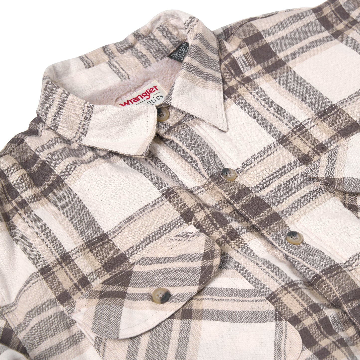 Wrangler Mens Sherpa Lined Flannel Shirt Jacket Check Fleece Warm Overshirt - QHA UK