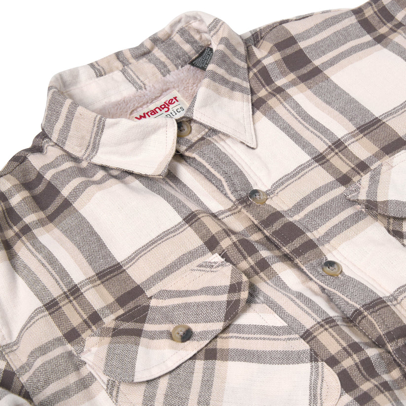 Wrangler Mens Sherpa Lined Flannel Shirt Jacket Check Fleece Warm Overshirt - QHA UK