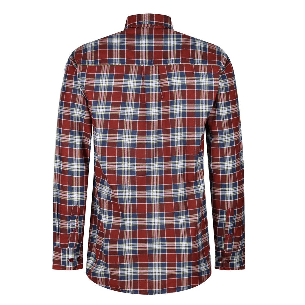Mens Brushed Cotton Check Shirt Long Sleeve Button Casual Flannel Top - QHA UK