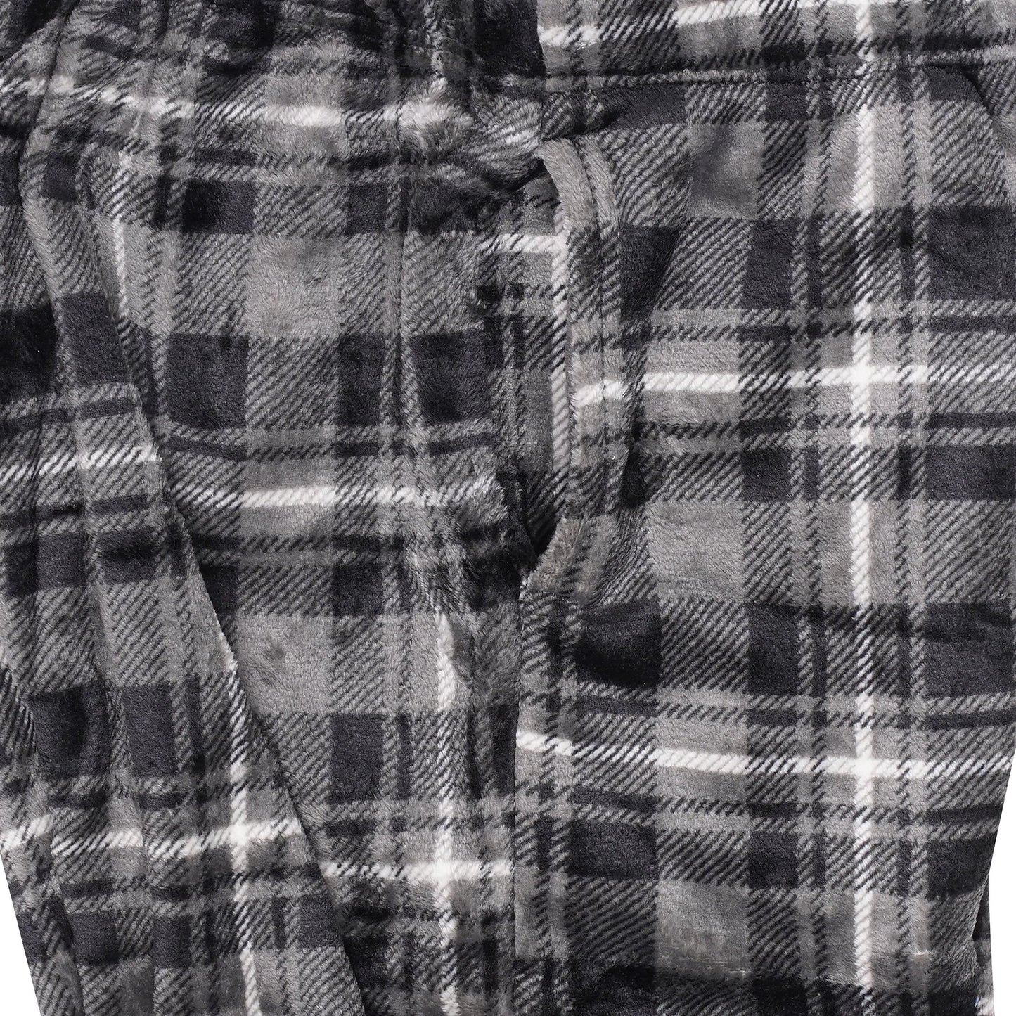 Mens Plush Check Lounge Pants Soft Pyjama Bottoms PJs Drawstring Pockets - QHA UK