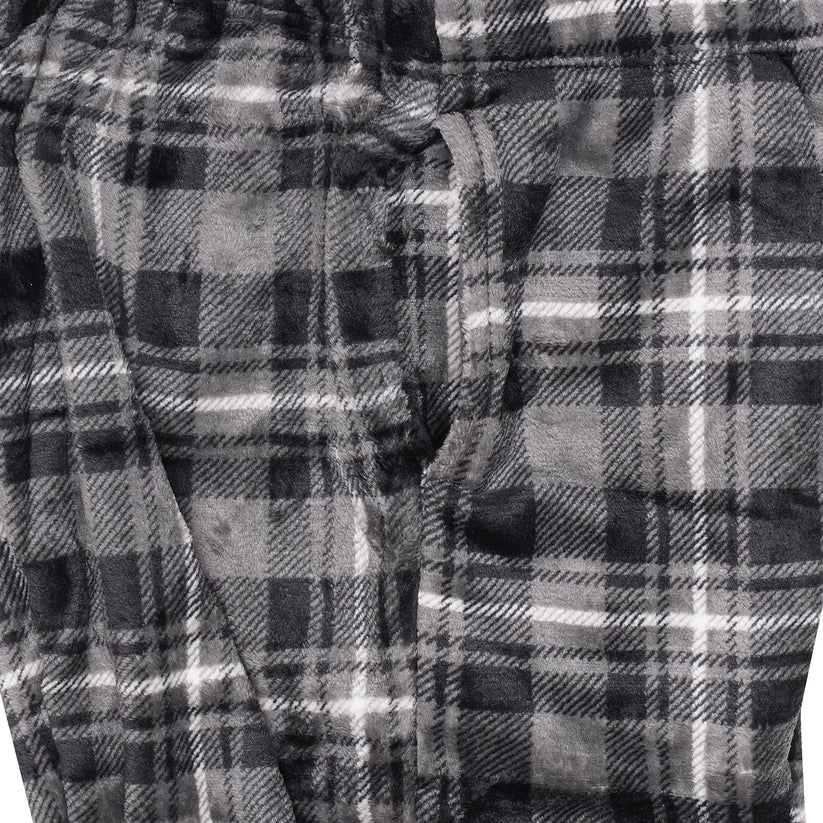 Mens Plush Check Lounge Pants Soft Pyjama Bottoms PJs Drawstring Pockets - QHA UK