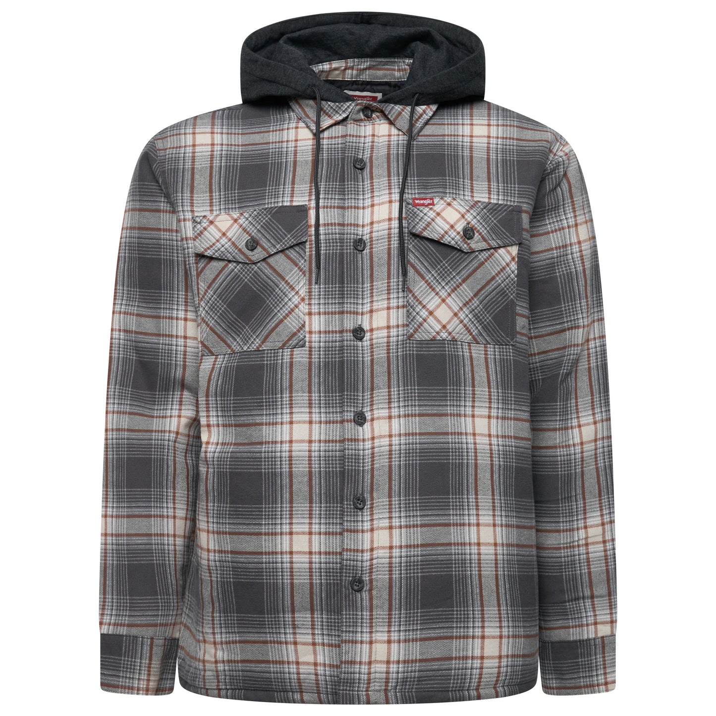 Wrangler Mens Hooded Overshirt Jacket Padded Check Shacket Coat - QHA UK