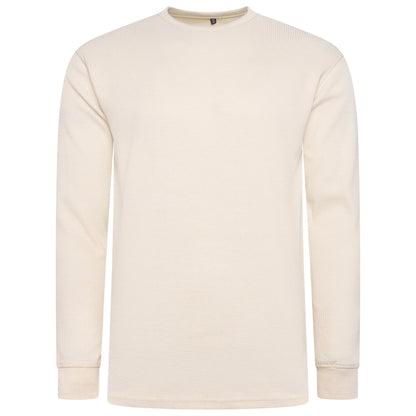 ONE Mens Waffle Knit Long Sleeve T-Shirt Cotton Crew Neck Casual Top - QHA UK