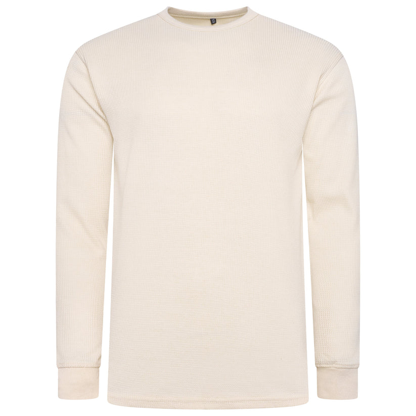 ONE Mens Waffle Knit Long Sleeve T-Shirt Cotton Crew Neck Casual Top - QHA UK