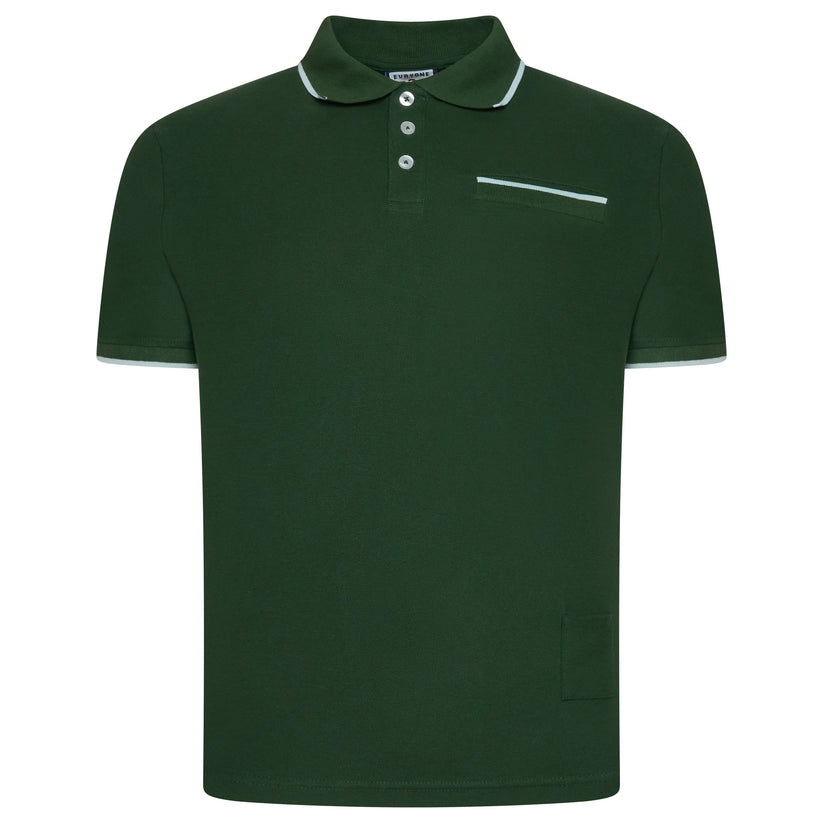 Evryone Mens Cotton Polo Shirt Contrast Tipped Short Sleeve Smart Casual Top - QHA UK