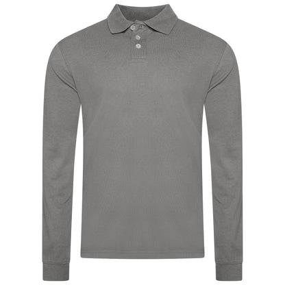 Evryone Mens Long Sleeve Pique Polo Shirt Cotton Regular Fit Casual Work Top - QHA UK