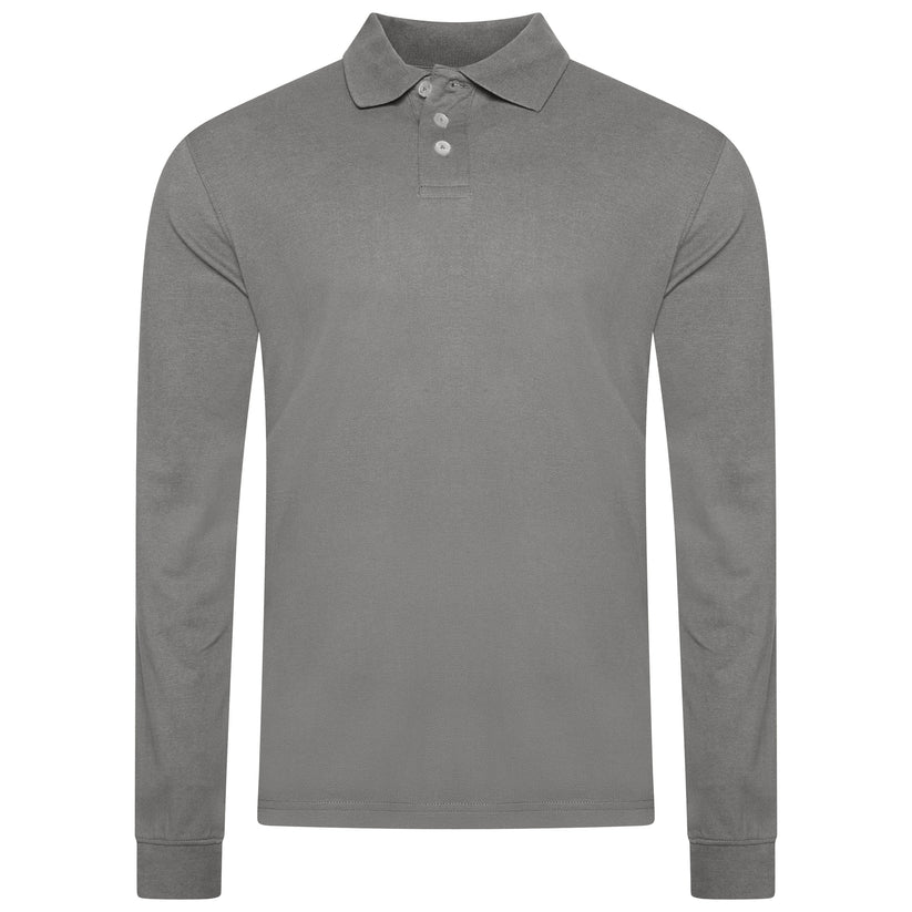 Evryone Mens Long Sleeve Pique Polo Shirt Cotton Regular Fit Casual Work Top - QHA UK