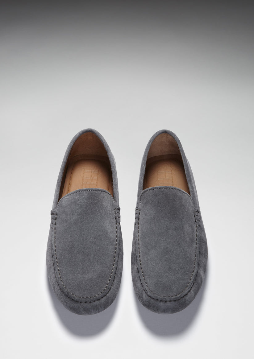 Mens Driving Loafers, slate grey suede - QHA UK