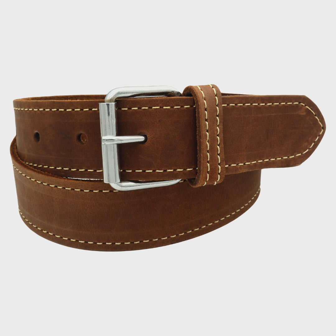 QHA Mens Real Leather Belt Full Grain Strap with Pin Buckle 38mm Wide Q24