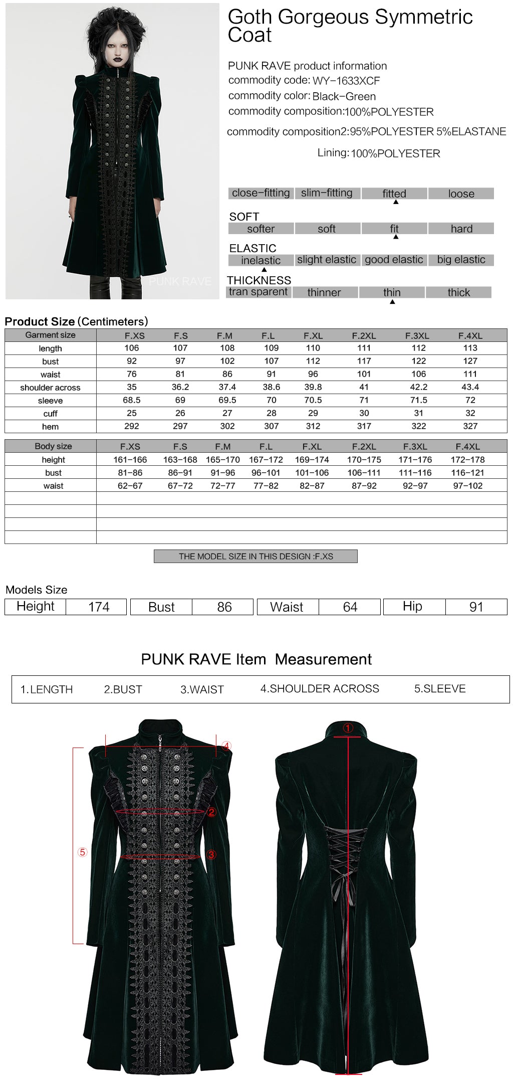 Punk Rave Aviara Dark Green Velvet Coat