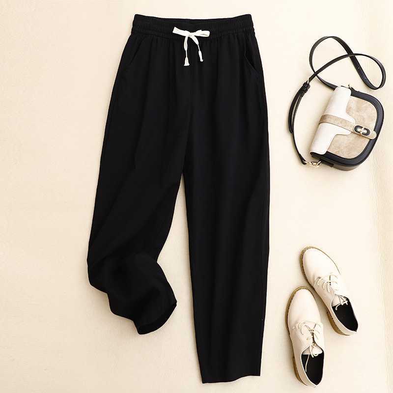 Pure Cotton Mid Waist Casual Cropped Pants