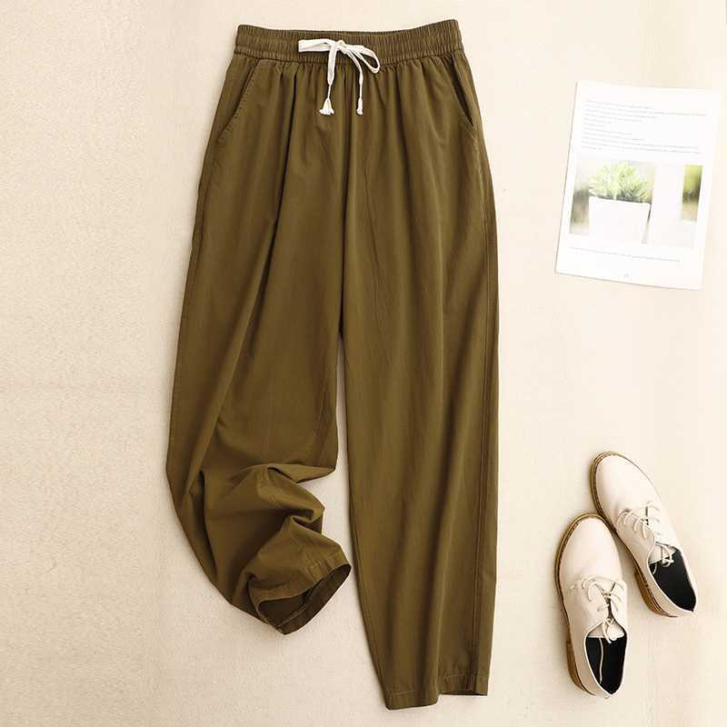 Pure Cotton Mid Waist Casual Cropped Pants