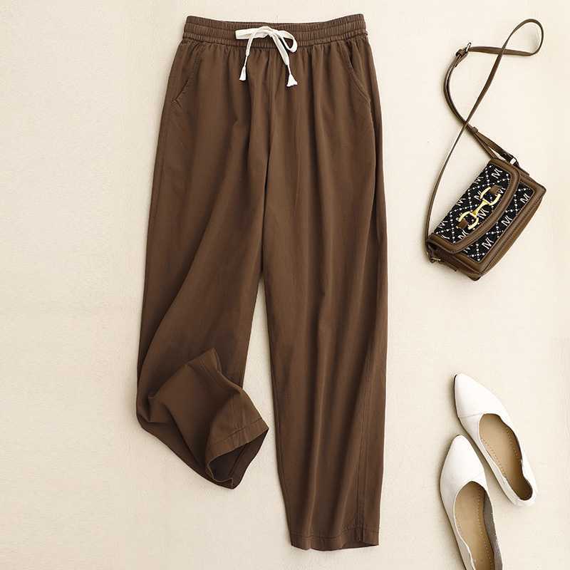 Pure Cotton Mid Waist Casual Cropped Pants