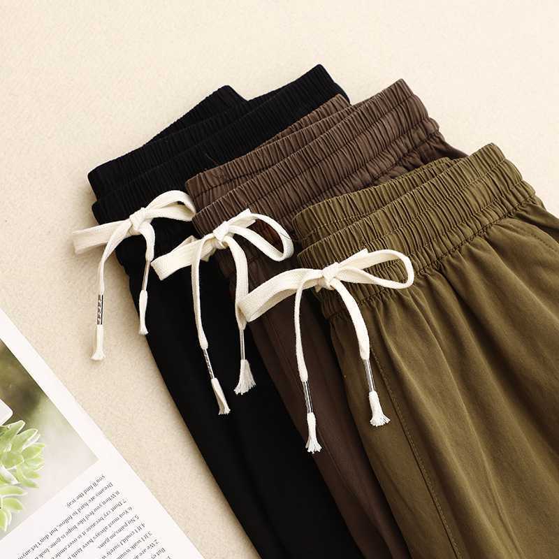 Pure Cotton Mid Waist Casual Cropped Pants