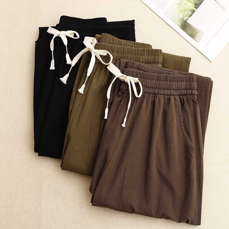 Pure Cotton Mid Waist Casual Cropped Pants