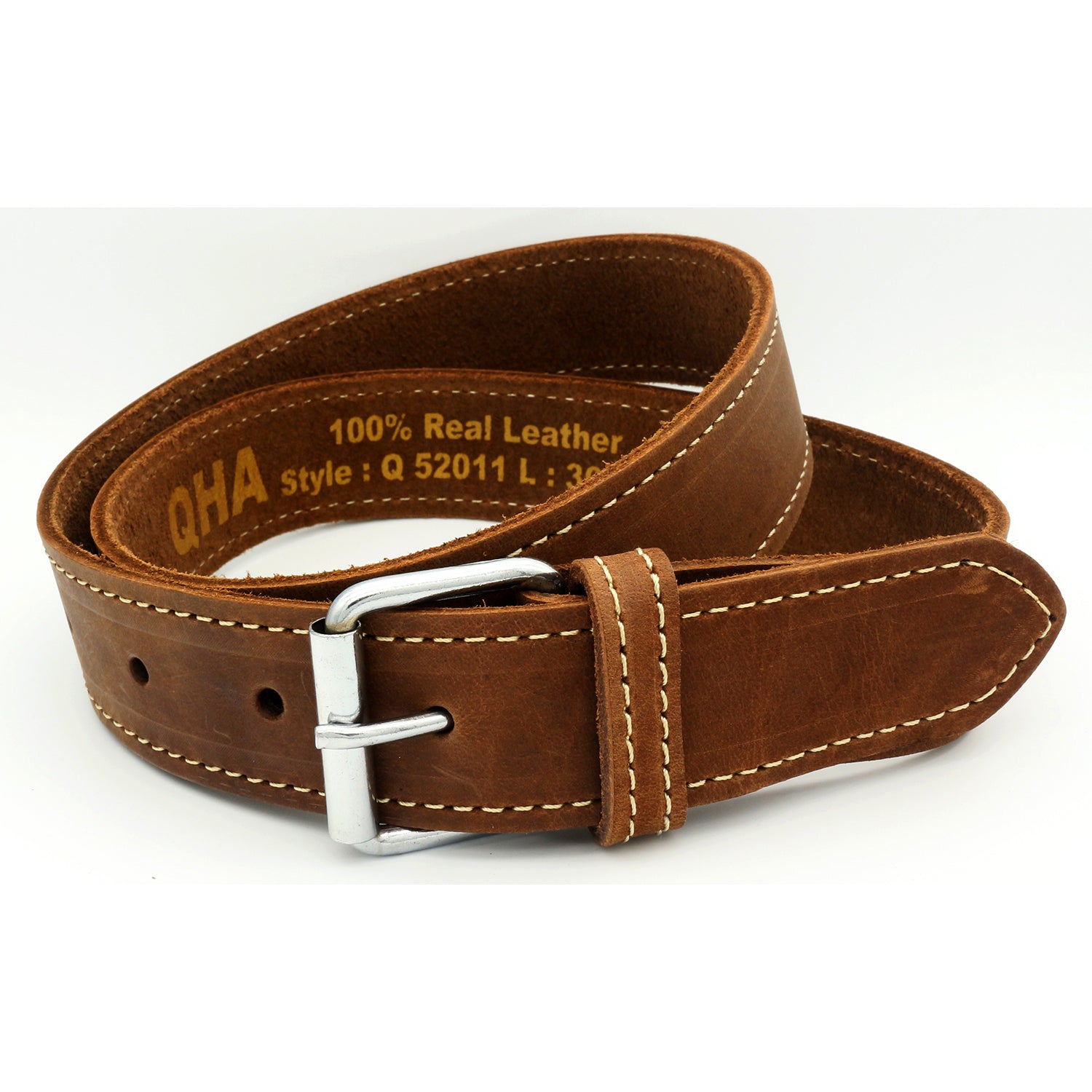 QHA Mens Real Leather Belt Full Grain Strap with Pin Buckle 38mm Wide Q24