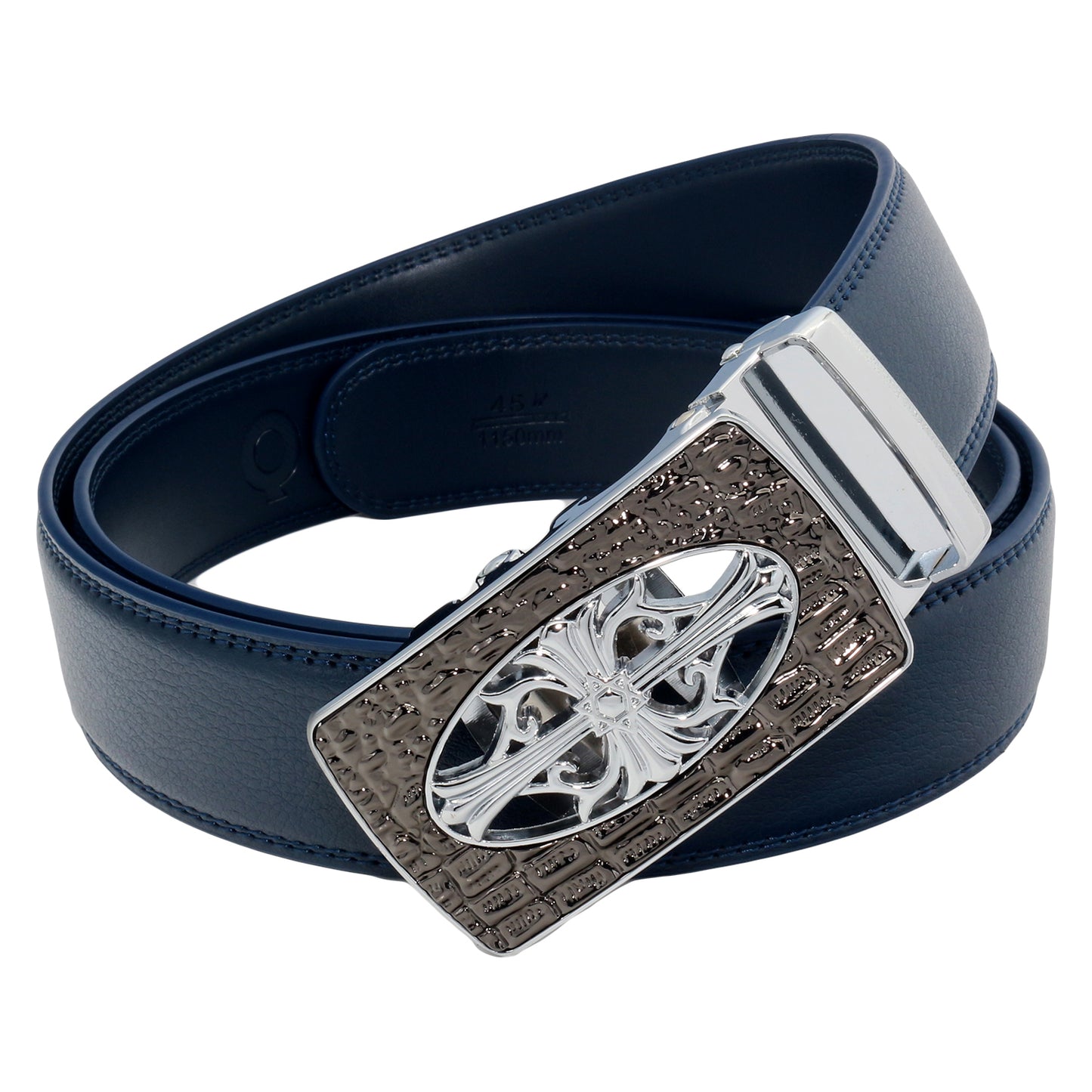 QHA Mens Ratchet Leather Belt Cross Automatic Buckle 35mm Wide Q21