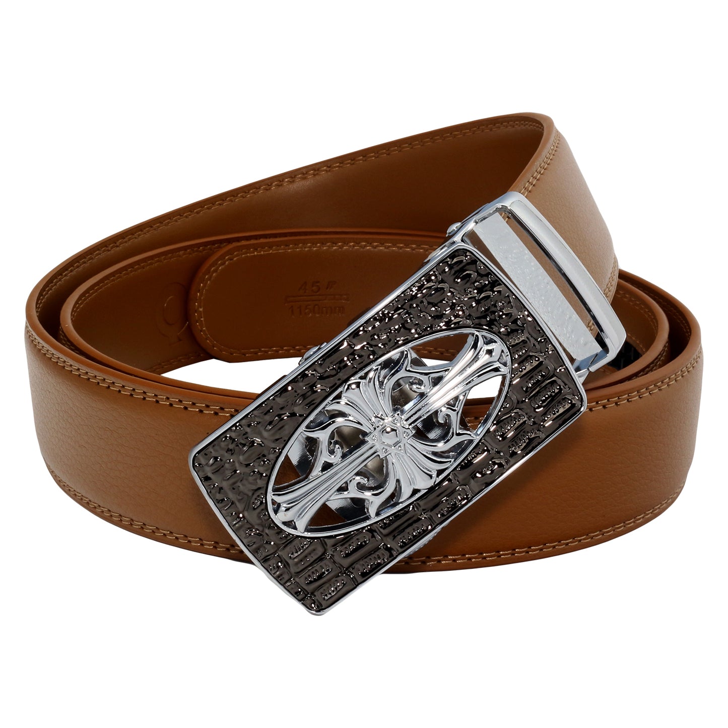 QHA Mens Ratchet Leather Belt Cross Automatic Buckle 35mm Wide Q21