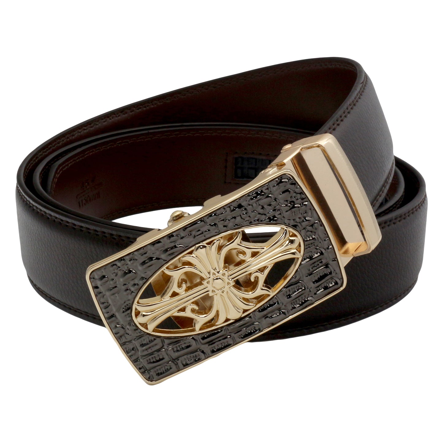QHA Mens Ratchet Leather Belt Cross Automatic Buckle 35mm Wide Q21