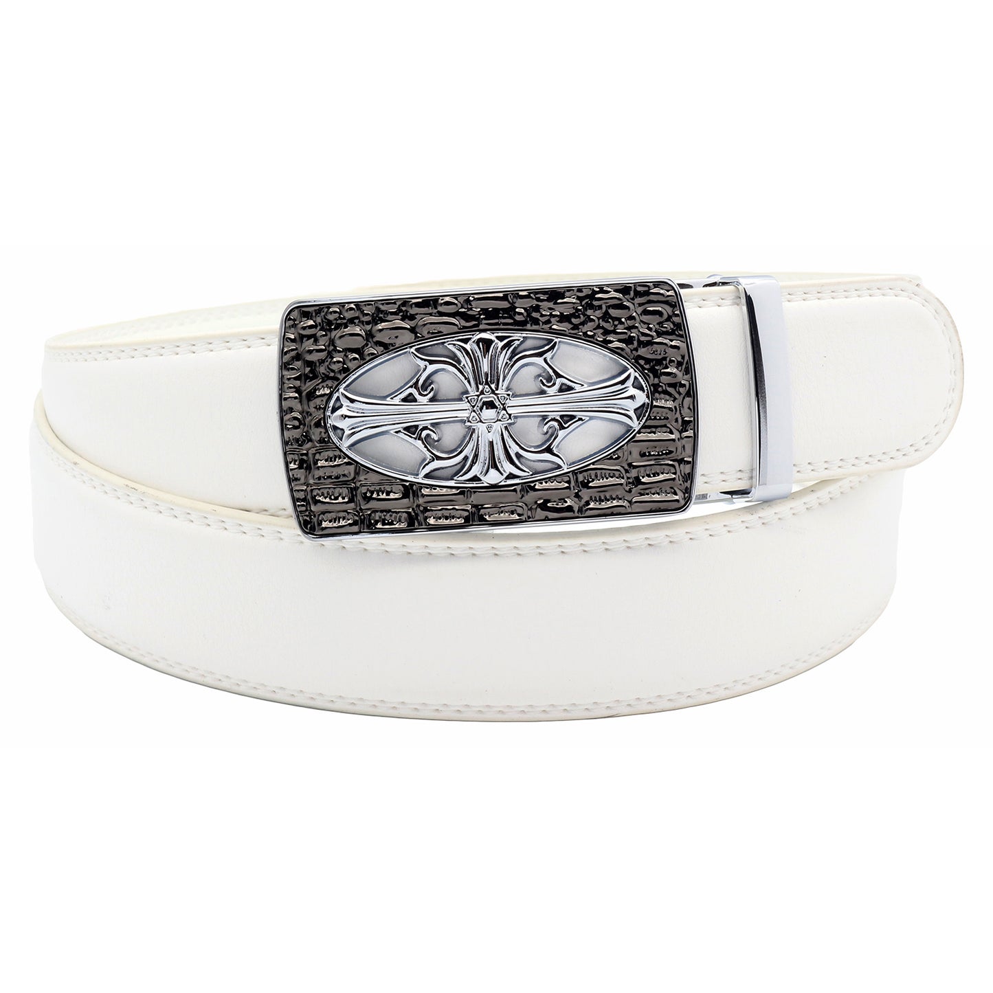 QHA Mens Ratchet Leather Belt Cross Automatic Buckle 35mm Wide Q21