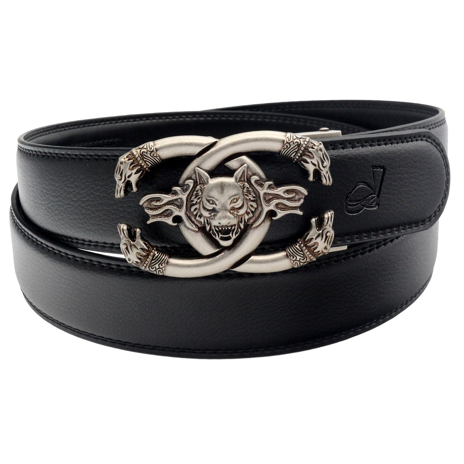 QHA Mens 35mm Leather Ratchet Belt with 3D Wolf Automatic Buckle, Q19