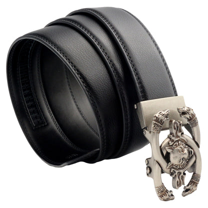 QHA Men's 35mm Leather Ratchet Belt 3D Wolf Buckle Q19
